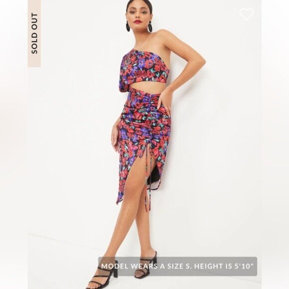 Dee Elly Alessi Floral Cutout Ruched Midi Dress One-Shoulder Size XL - Picture 1 of 15